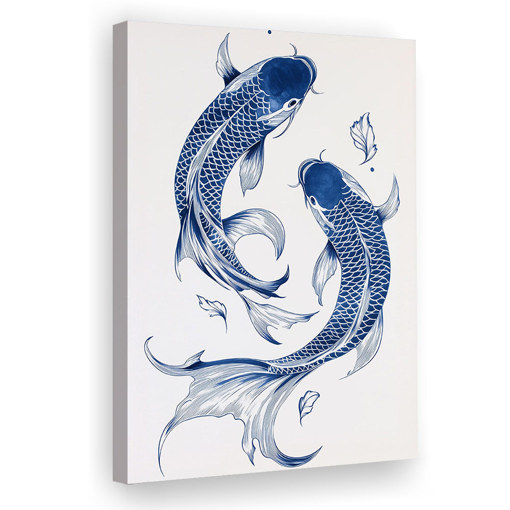 Blue Koi Print, Vintage Print, Trendy Wall Art, Aesthetic Wall Art, Koi Fish Print, Japanese Print, Gift Idea, Canvas Print
