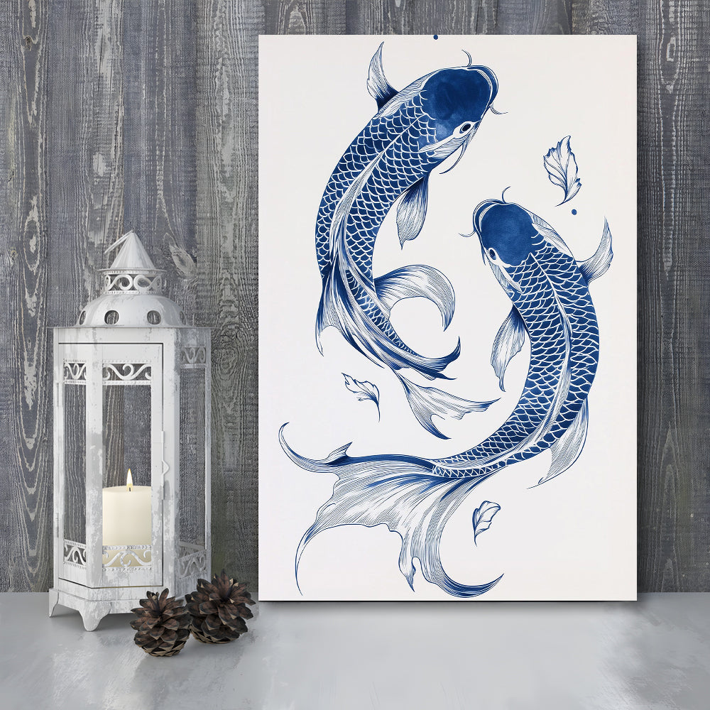 Blue Koi Print, Vintage Print, Trendy Wall Art, Aesthetic Wall Art, Koi Fish Print, Japanese Print, Gift Idea, Canvas Print