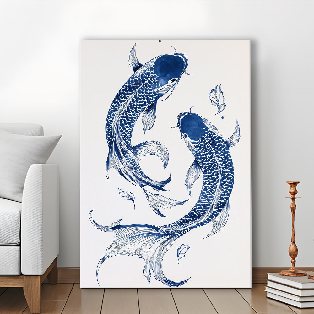 Blue Koi Print, Vintage Print, Trendy Wall Art, Aesthetic Wall Art, Koi Fish Print, Japanese Print, Gift Idea, Canvas Print