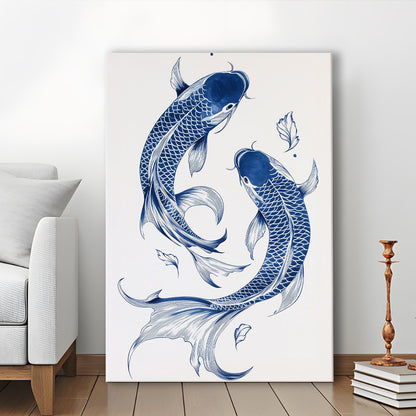 Blue Koi Print, Vintage Print, Trendy Wall Art, Aesthetic Wall Art, Koi Fish Print, Japanese Print, Gift Idea, Canvas Print