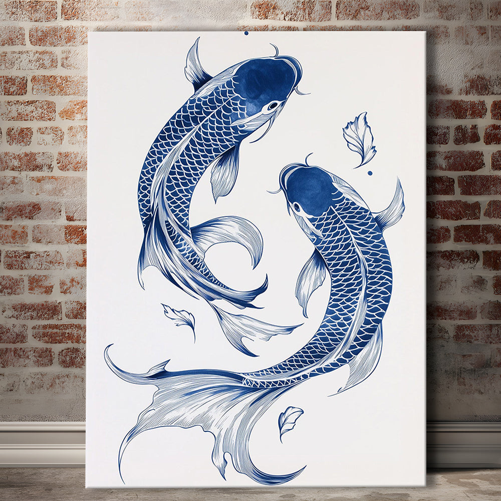 Blue Koi Print, Vintage Print, Trendy Wall Art, Aesthetic Wall Art, Koi Fish Print, Japanese Print, Gift Idea, Canvas Print