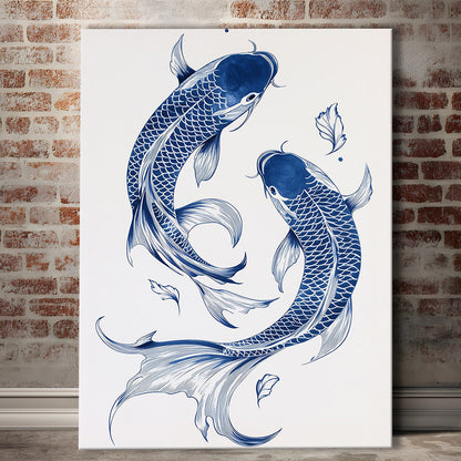 Blue Koi Print, Vintage Print, Trendy Wall Art, Aesthetic Wall Art, Koi Fish Print, Japanese Print, Gift Idea, Canvas Print