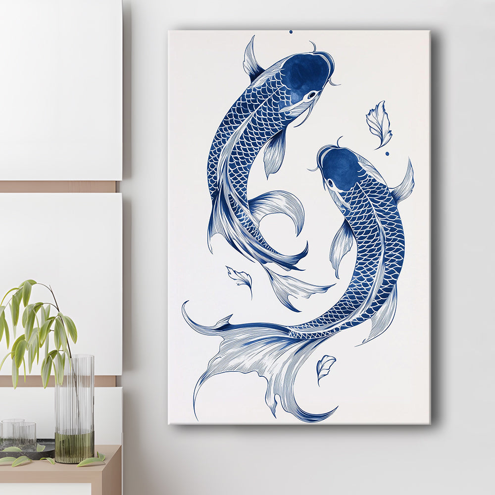 Blue Koi Print, Vintage Print, Trendy Wall Art, Aesthetic Wall Art, Koi Fish Print, Japanese Print, Gift Idea, Canvas Print