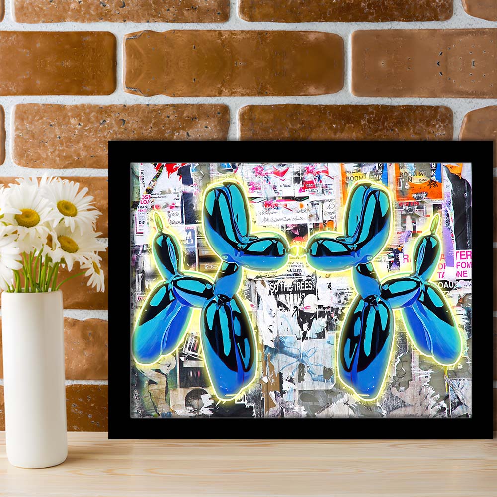 Blue Twin Balloon Dog Art Print, Framed Art Print Wall Decor, Neon Art Print, Picture Framed