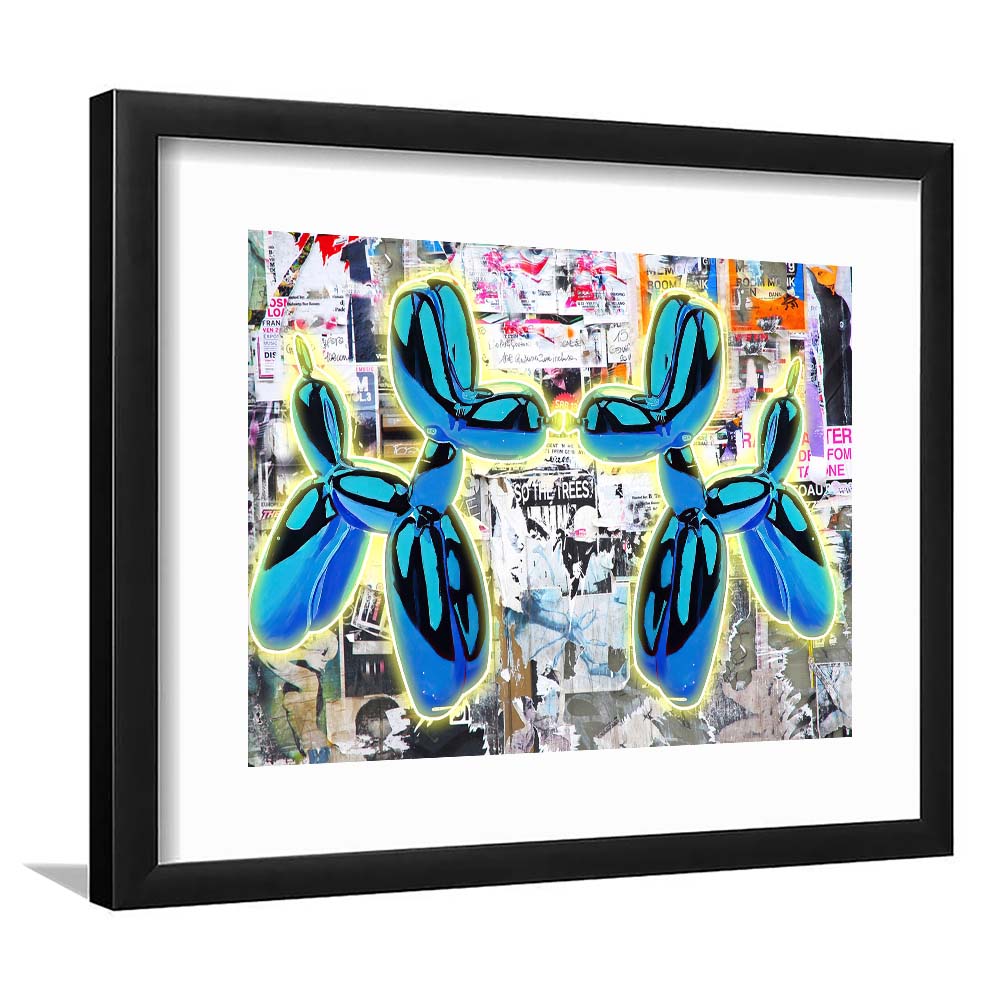 Blue Twin Balloon Dog Art Print, Framed Art Print Wall Decor, White Border, Framed Picture