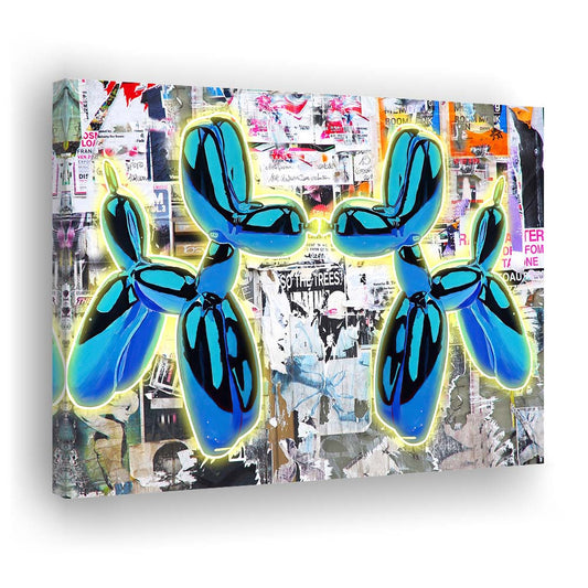 Blue Twin Balloon Dog Art Print, Canvas Print Wall Art, Wall Decor, Neon Effect Art