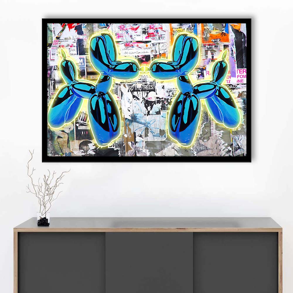 Blue Twin Balloon Dog Art Print, Framed Art Print Wall Decor, Neon Art Print, Picture Framed