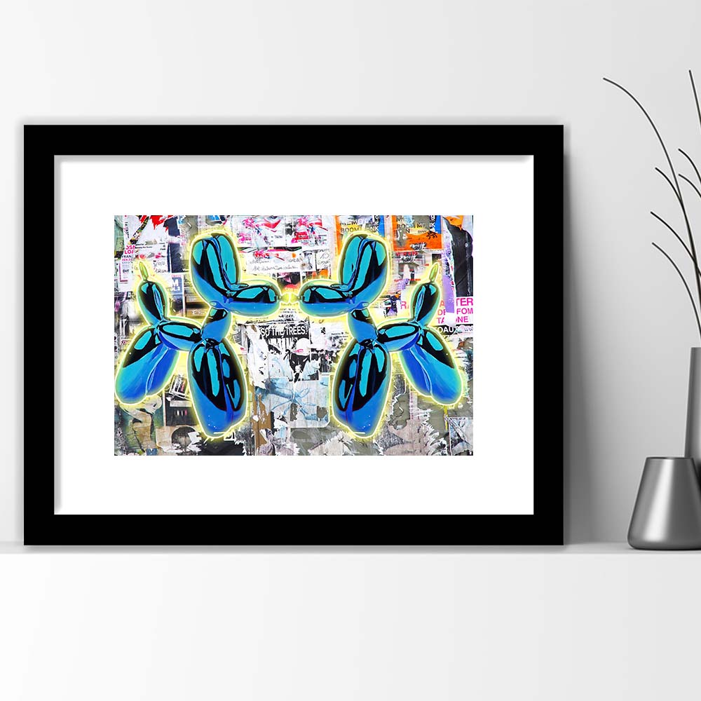 Blue Twin Balloon Dog Art Print, Framed Art Print Wall Decor, White Border, Framed Picture
