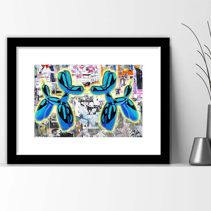 Blue Twin Balloon Dog Art Print, Framed Art Print Wall Decor, White Border, Framed Picture