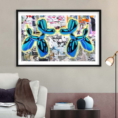 Blue Twin Balloon Dog Art Print, Framed Art Print Wall Decor, White Border, Framed Picture
