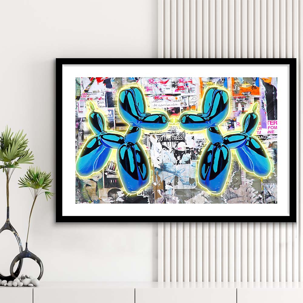 Blue Twin Balloon Dog Art Print, Framed Art Print Wall Decor, White Border, Framed Picture