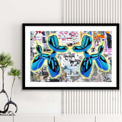 Blue Twin Balloon Dog Art Print, Framed Art Print Wall Decor, White Border, Framed Picture