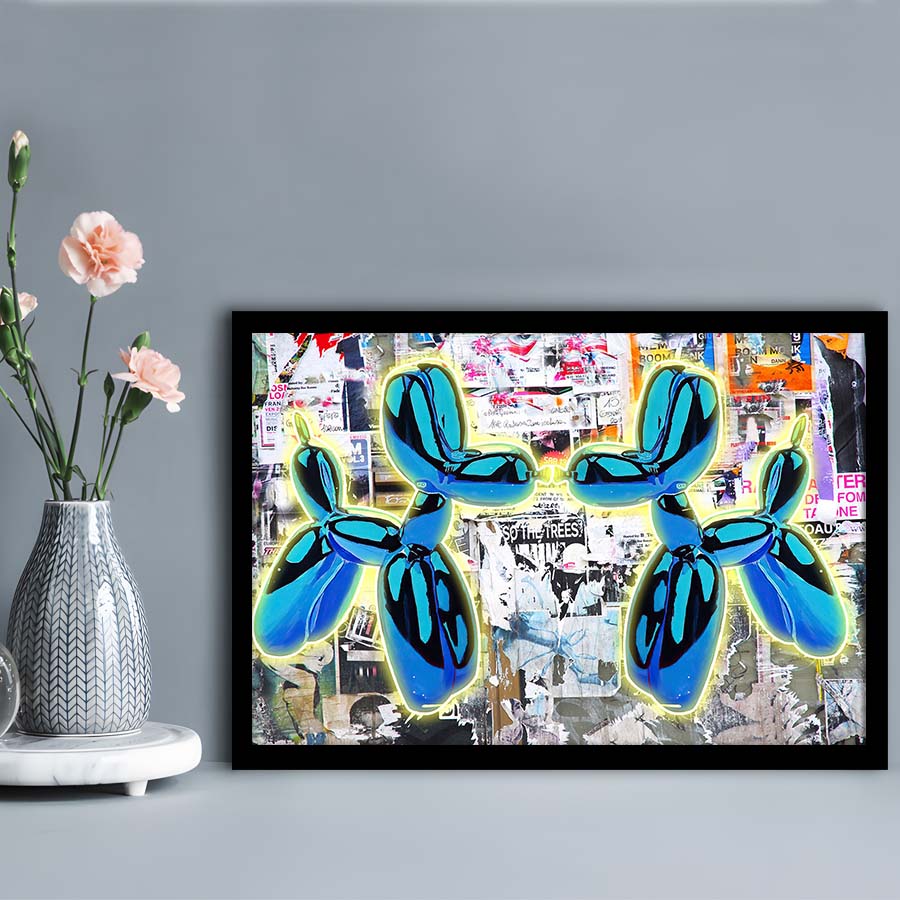 Blue Twin Balloon Dog Art Print, Framed Art Print Wall Decor, Neon Art Print, Picture Framed