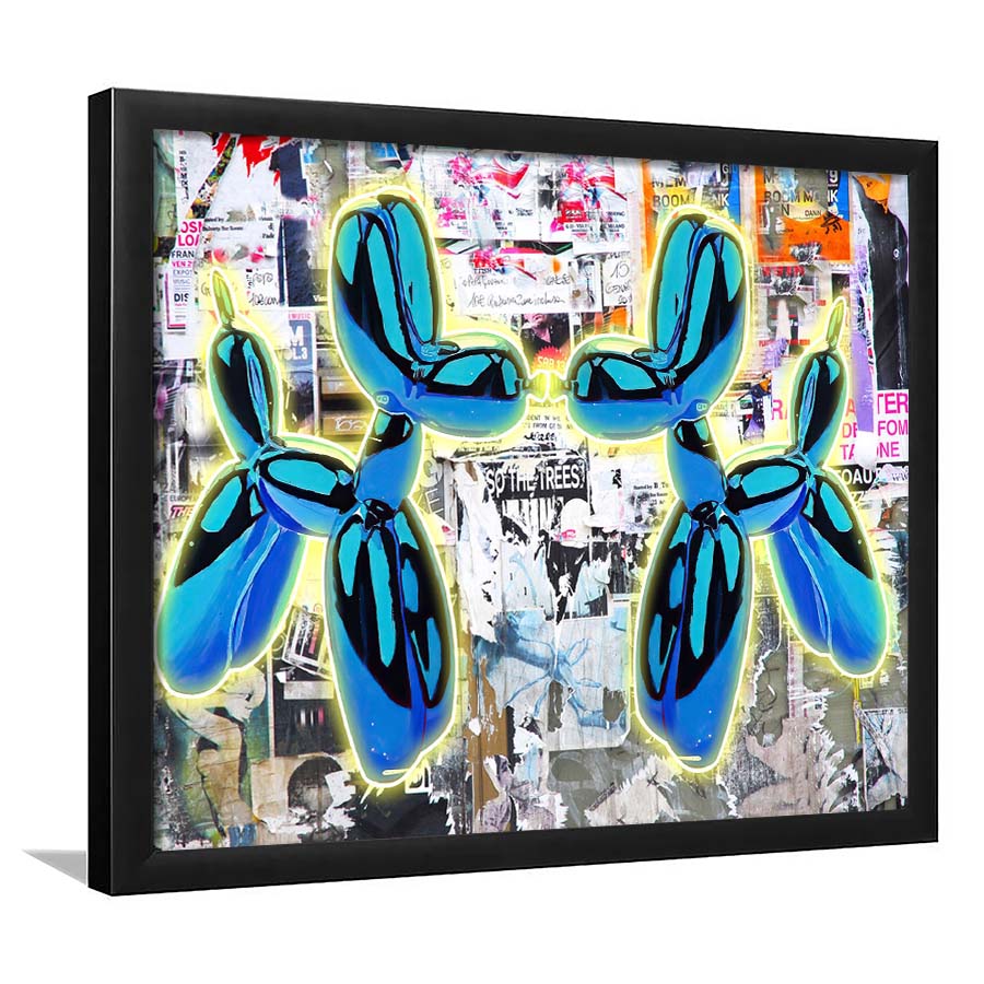 Blue Twin Balloon Dog Art Print, Framed Art Print Wall Decor, Neon Art Print, Picture Framed