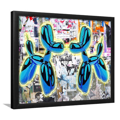Blue Twin Balloon Dog Art Print, Framed Art Print Wall Decor, Neon Art Print, Picture Framed