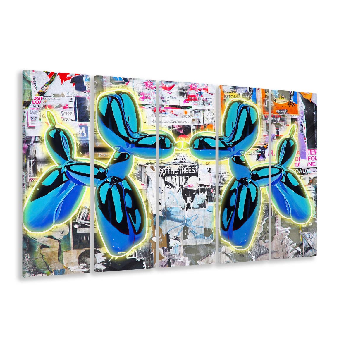 Blue Twin Balloon Dog Art Print, Extra Large 5 Panels Multi Canvas Print Wall Art, Home Decor