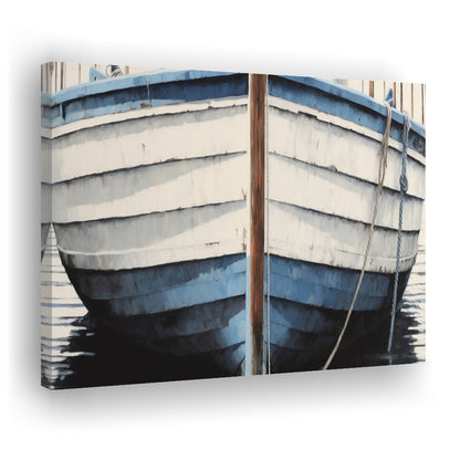 Blue White Rustic Boat Painting, Beach House, Nautical Decor, Extra Large, Canvas Print Wall Art, Wall Decor, Painting Canvas