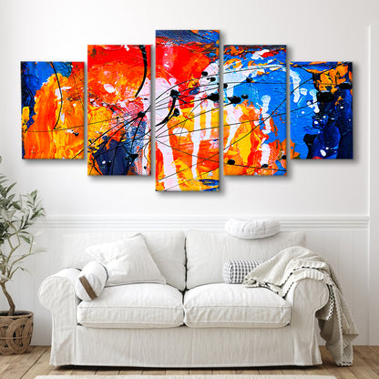 Blue and orange art Colorful Abstract print Abstract painting Modern, 5 Panel Mixed Canvas Print Wall Art, Large Canvas
