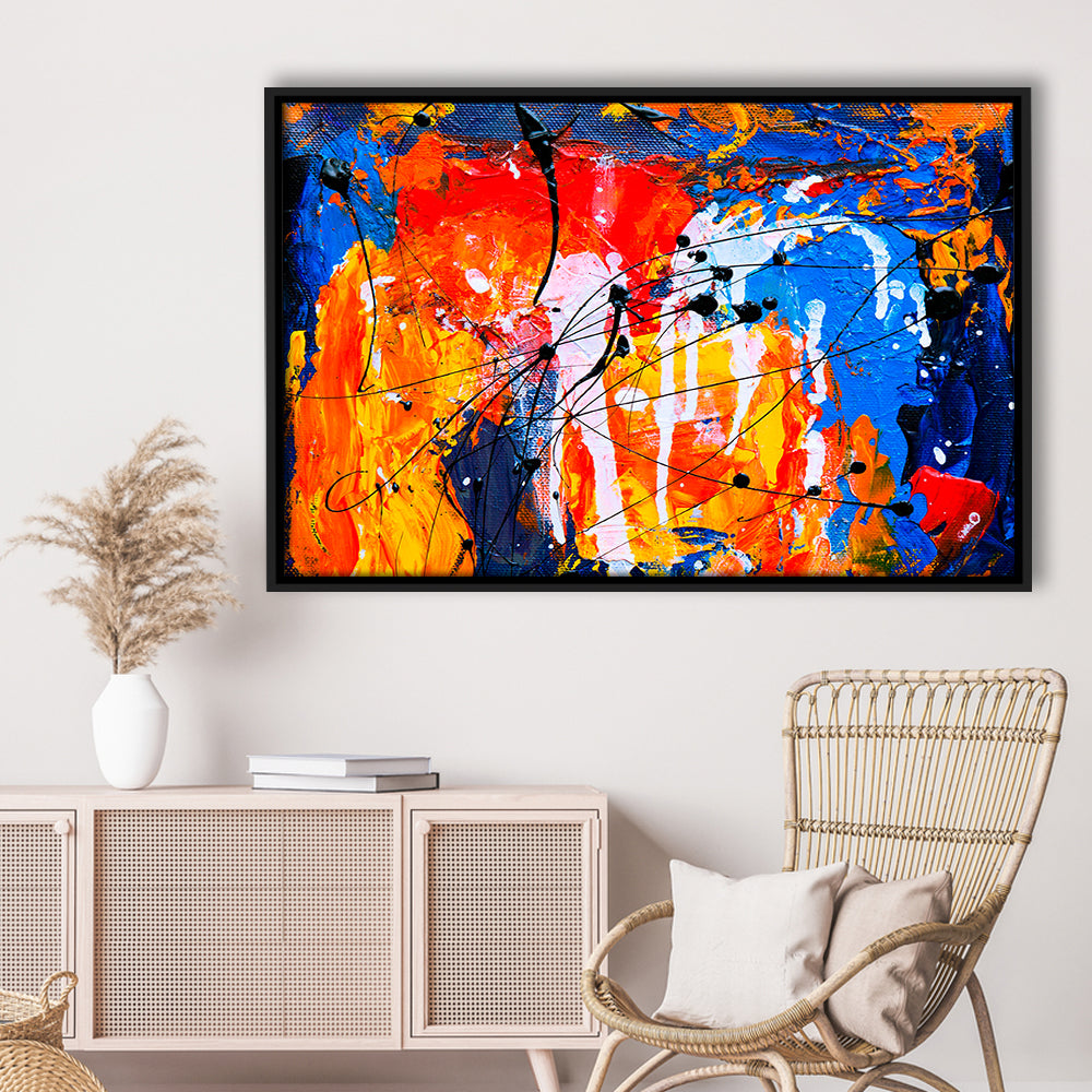 Blue And Orange Art Colorful Abstract Print Abstract Painting Modern, Framed Canvas Print Wall Art, Floating Frame