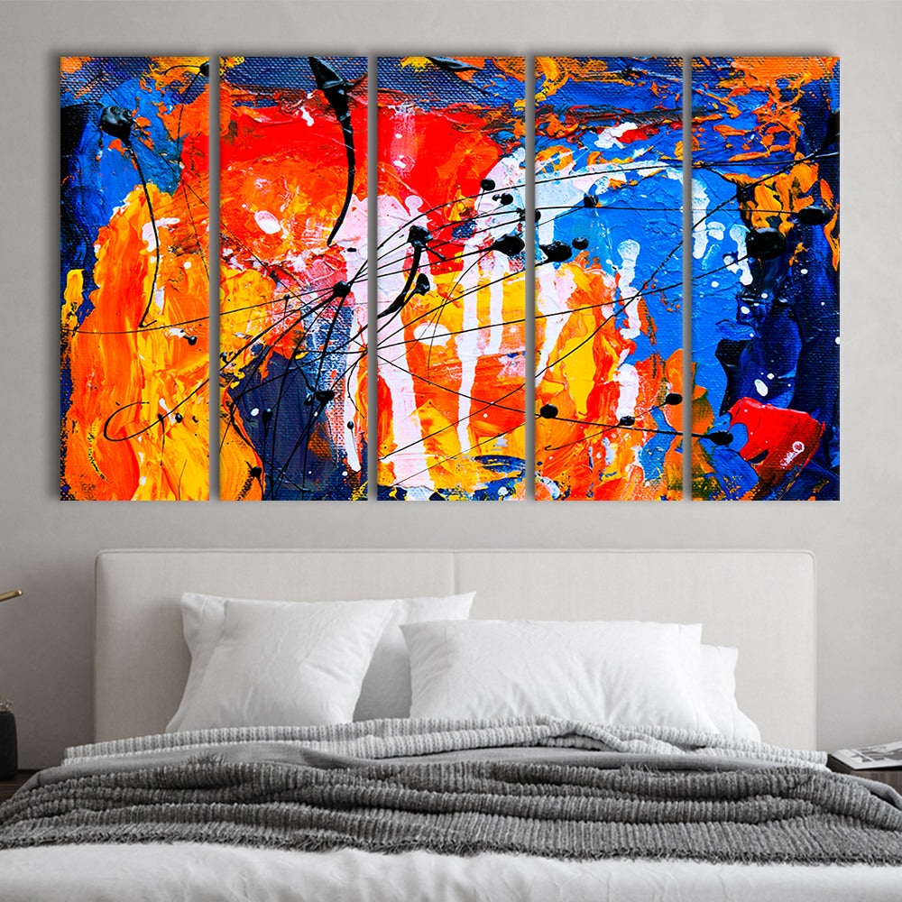Blue and orange art Colorful Abstract print Abstract painting Modern, 5 Panel B Canvas Print Wall Art, Extra Large Canvas