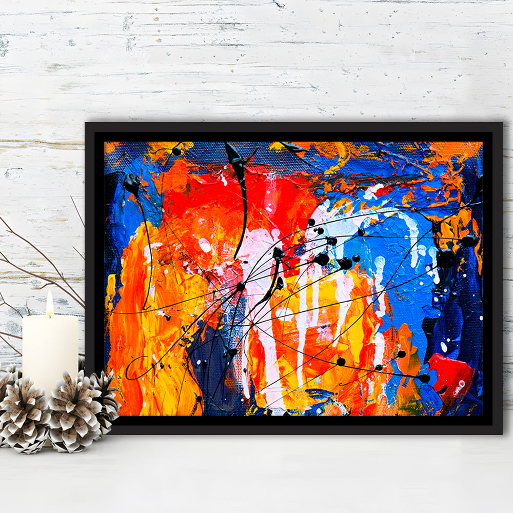 Blue And Orange Art Colorful Abstract Print Abstract Painting Modern, Framed Canvas Print Wall Art, Floating Frame