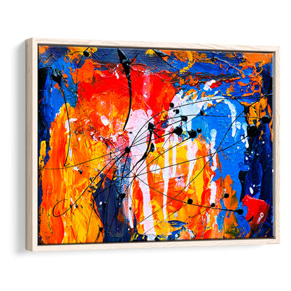 Blue And Orange Art Colorful Abstract Print Abstract Painting Modern, Framed Canvas Print Wall Art, Floating Frame