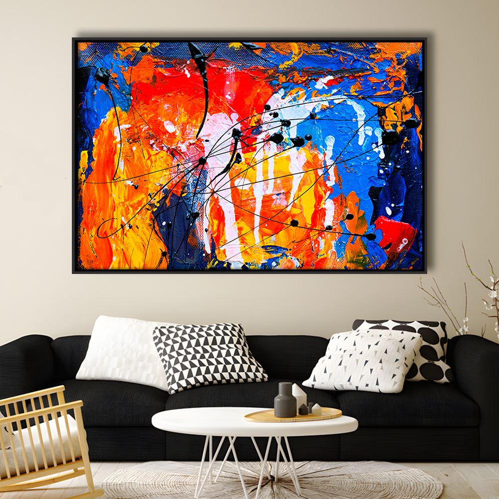 Blue And Orange Art Colorful Abstract Print Abstract Painting Modern, Framed Canvas Print Wall Art, Floating Frame