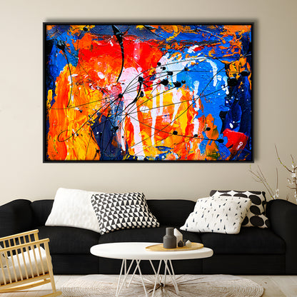 Blue And Orange Art Colorful Abstract Print Abstract Painting Modern, Framed Canvas Print Wall Art, Floating Frame