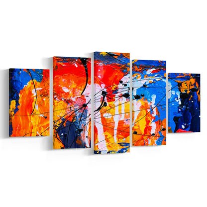 Blue and orange art Colorful Abstract print Abstract painting Modern, 5 Panel Mixed Canvas Print Wall Art, Large Canvas