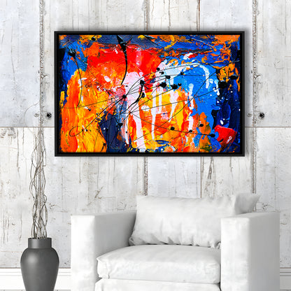 Blue And Orange Art Colorful Abstract Print Abstract Painting Modern, Framed Canvas Print Wall Art, Floating Frame