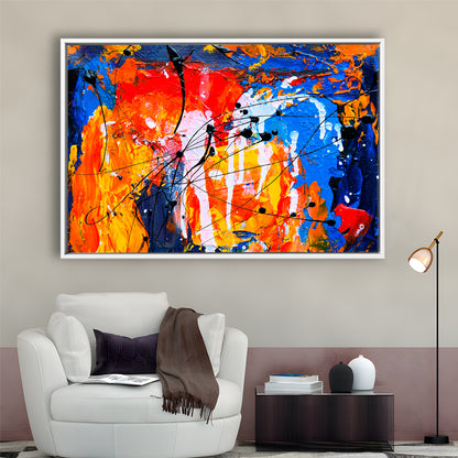 Blue And Orange Art Colorful Abstract Print Abstract Painting Modern, Framed Canvas Print Wall Art, Floating Frame