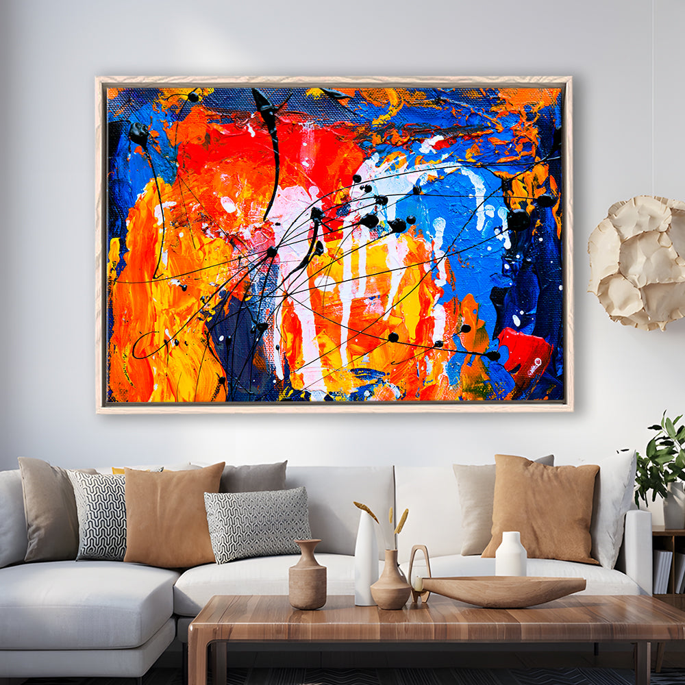 Blue And Orange Art Colorful Abstract Print Abstract Painting Modern, Framed Canvas Print Wall Art, Floating Frame
