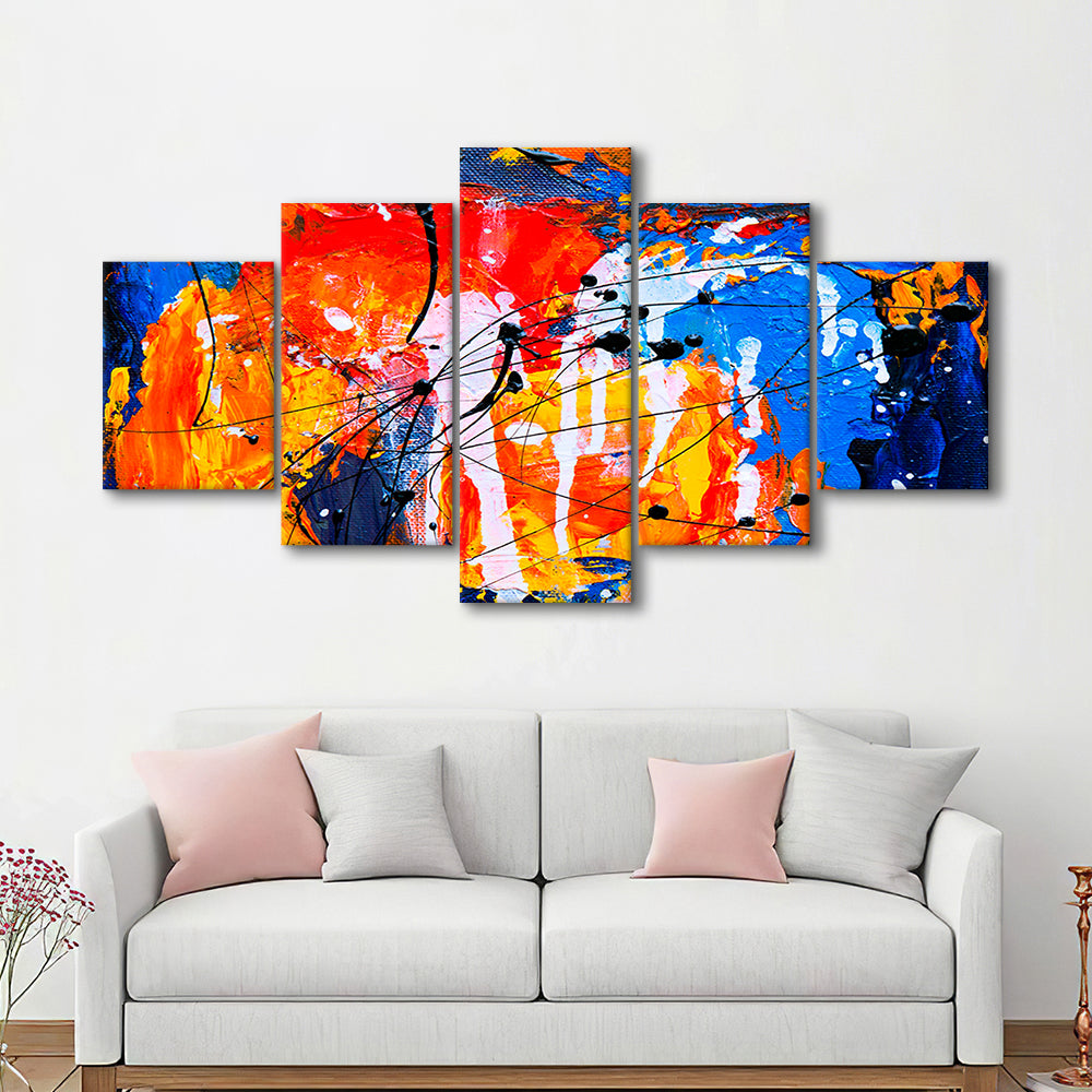 Blue and orange art Colorful Abstract print Abstract painting Modern, 5 Panel Mixed Canvas Print Wall Art, Large Canvas
