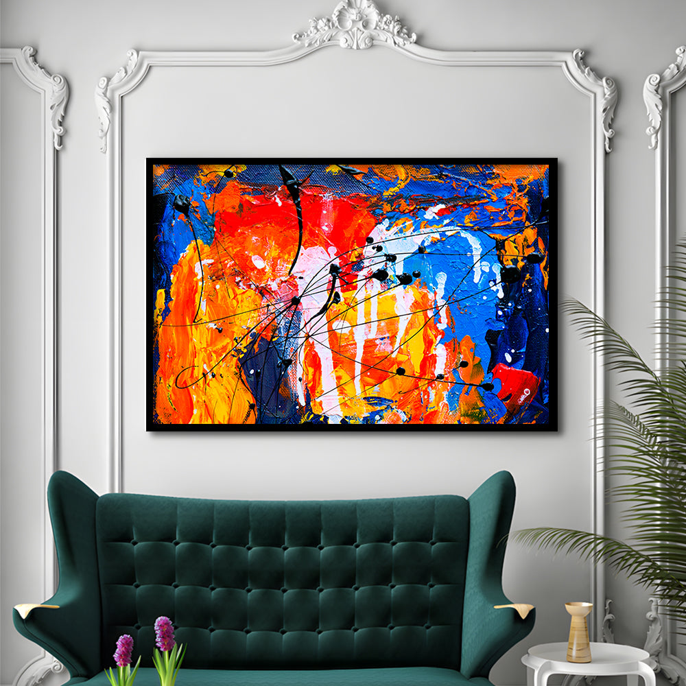 Blue and orange art Colorful Abstract print Abstract painting Modern, Framed Art Print Wall Decor, Picture Framed