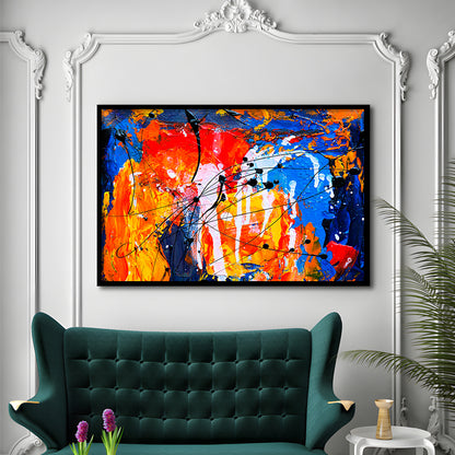 Blue and orange art Colorful Abstract print Abstract painting Modern, Framed Art Print Wall Decor, Picture Framed