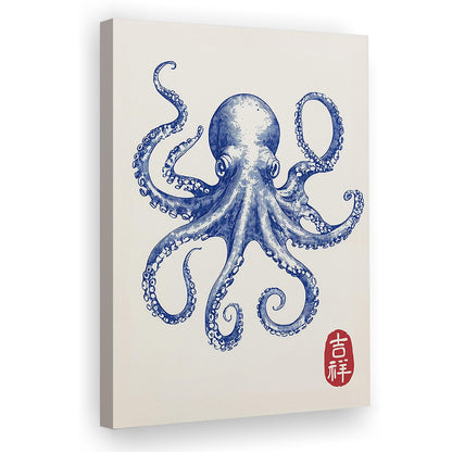Blue Octopus Print, Trendy Wall Art, Aesthetic Wall Art, Octopus Art, Japanese Print, Gift Idea, Canvas Print, Canvas Decor