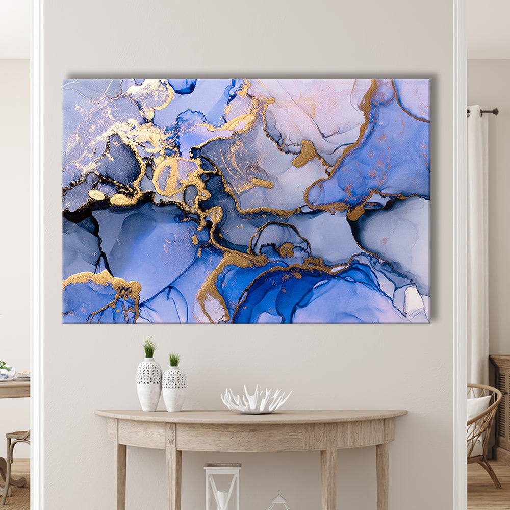 Blue Purple Gold Marble Painting  Blue Gold Abstract Print, Canvas Print Wall Art, Wall Decor, Painting Canvas