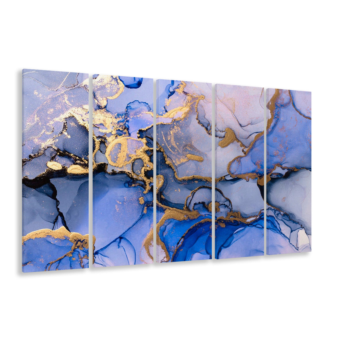 Blue purple gold Marble painting  Blue gold Abstract print, 5 Panel B Canvas Print Wall Art, Extra Large Canvas