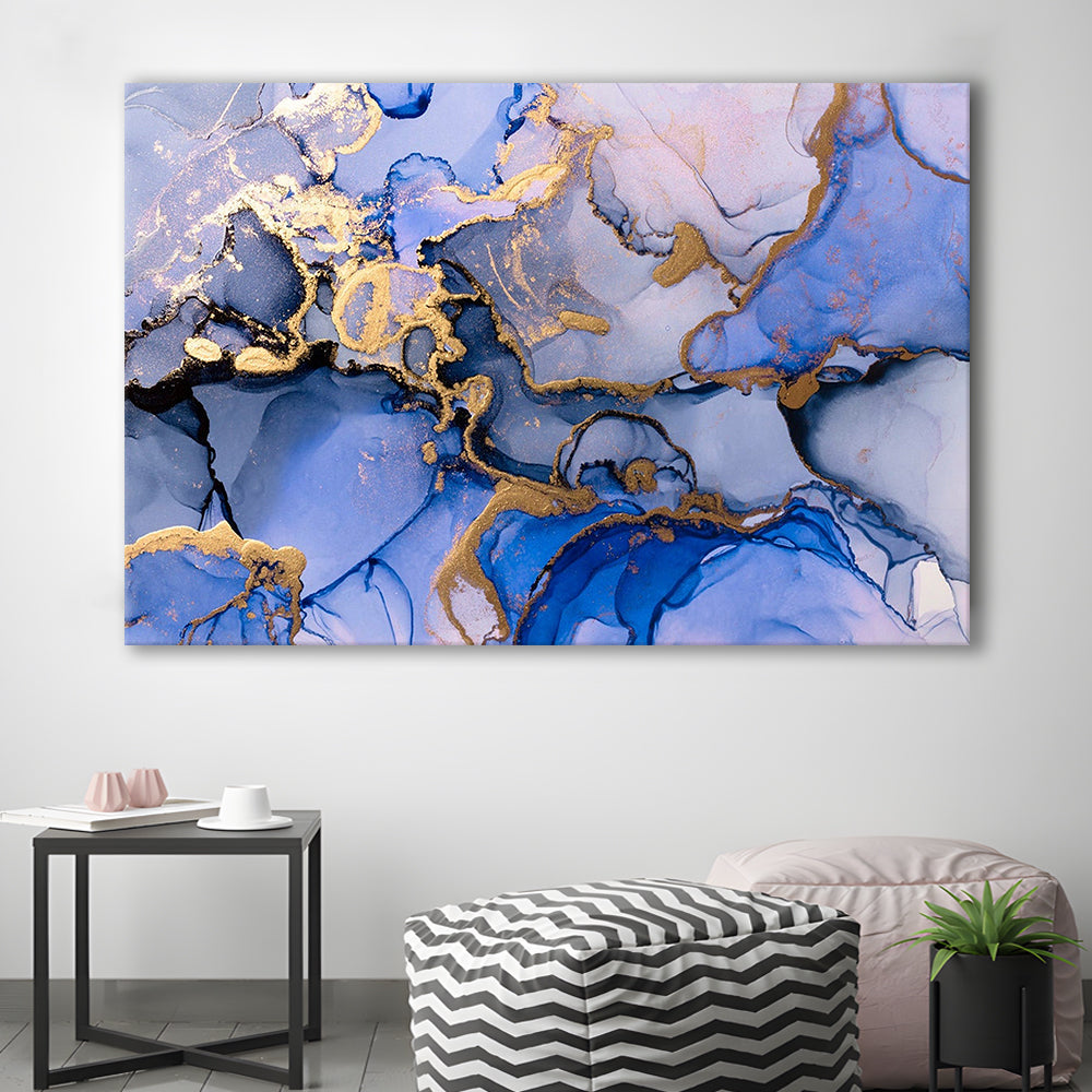 Blue Purple Gold Marble Painting  Blue Gold Abstract Print, Canvas Print Wall Art, Wall Decor, Painting Canvas