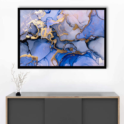Blue purple gold Marble painting  Blue gold Abstract print, Framed Art Print Wall Decor, Picture Framed