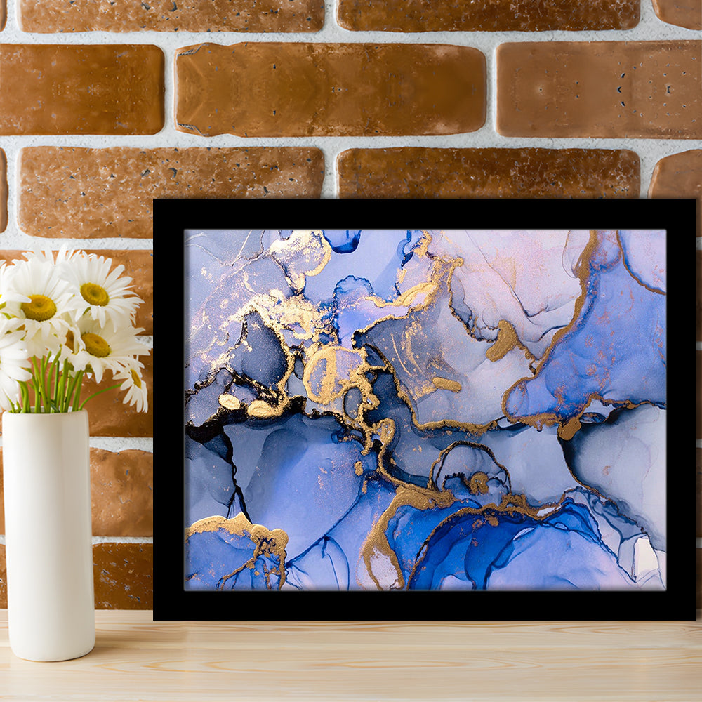 Blue purple gold Marble painting  Blue gold Abstract print, Framed Art Print Wall Decor, Picture Framed