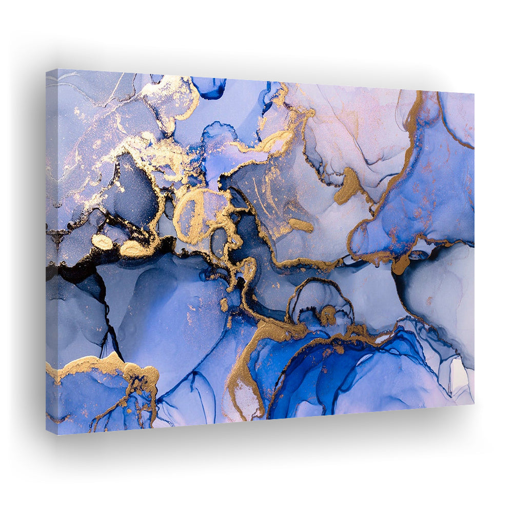 Blue Purple Gold Marble Painting  Blue Gold Abstract Print, Canvas Print Wall Art, Wall Decor, Painting Canvas