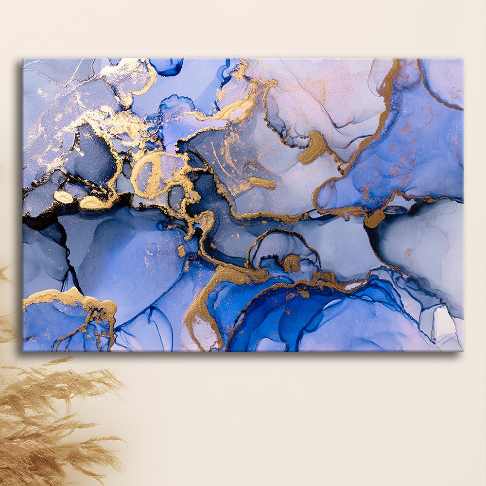 Blue Purple Gold Marble Painting  Blue Gold Abstract Print, Canvas Print Wall Art, Wall Decor, Painting Canvas