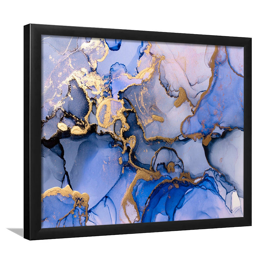 Blue purple gold Marble painting  Blue gold Abstract print, Framed Art Print Wall Decor, Picture Framed