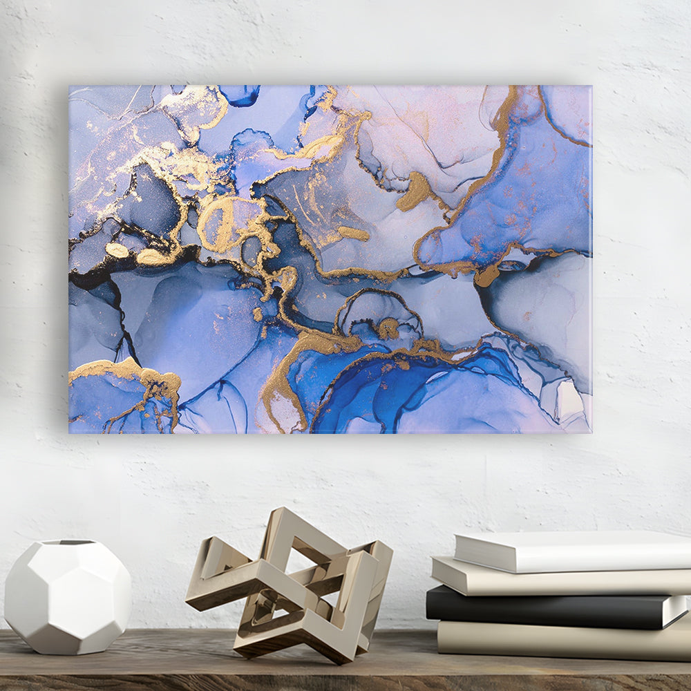 Blue Purple Gold Marble Painting  Blue Gold Abstract Print, Canvas Print Wall Art, Wall Decor, Painting Canvas