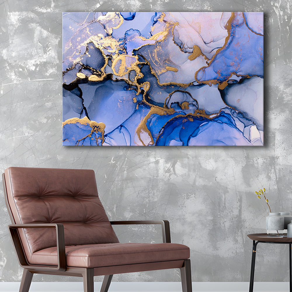 Blue Purple Gold Marble Painting  Blue Gold Abstract Print, Canvas Print Wall Art, Wall Decor, Painting Canvas