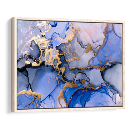 Blue Purple Gold Marble Painting  Blue Gold Abstract Print, Framed Canvas Print Wall Art, Floating Frame
