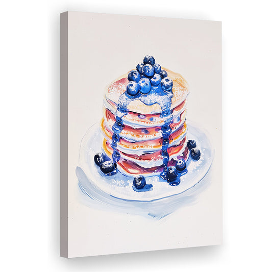 Blueberry Pancakes Art Print Vintage Retro Food Art, Canvas Print Wall Art, Wall Decor, Painting Canvas