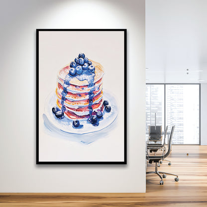 Blueberry Pancakes Art Print Vintage Retro Food Art, Framed Art Print Wall Decor, Picture Framed