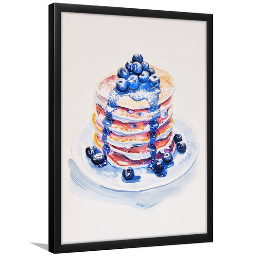 Blueberry Pancakes Art Print Vintage Retro Food Art, Framed Art Print Wall Decor, Picture Framed